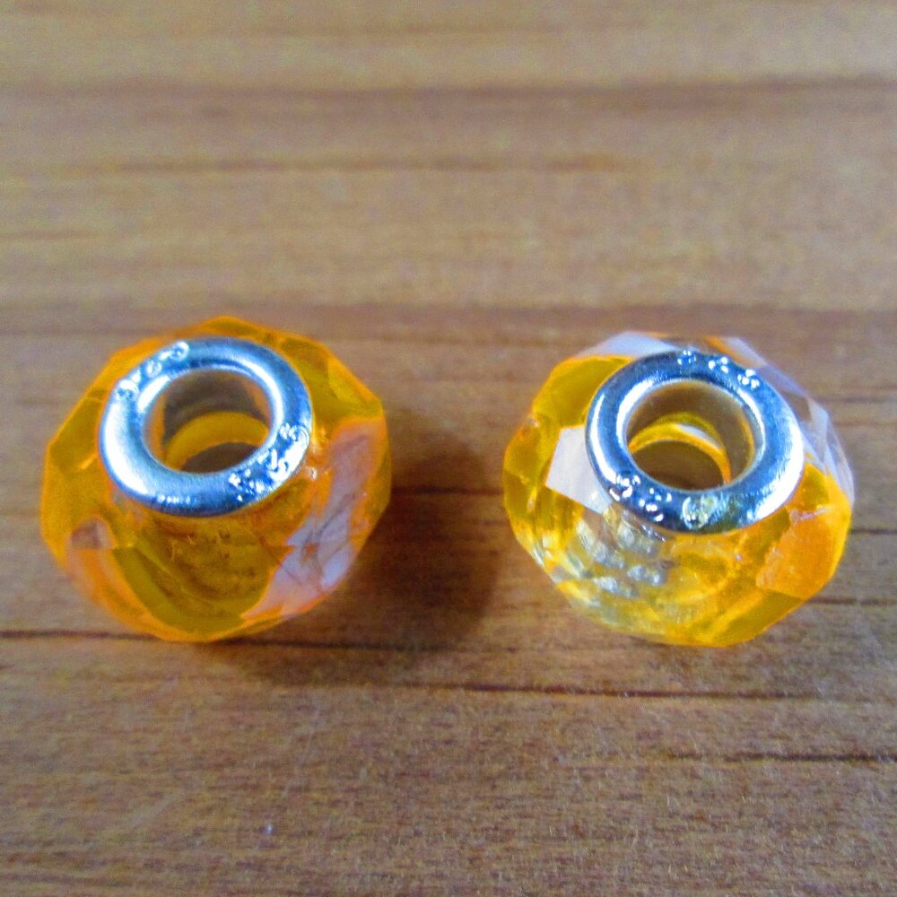 2 Faceted Orange Murano Glass European Charms - Picture 5 of 5